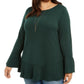 Suéter feminino plus size com babados e decote redondo, verde, tamanho 0X, da Style &amp; Co