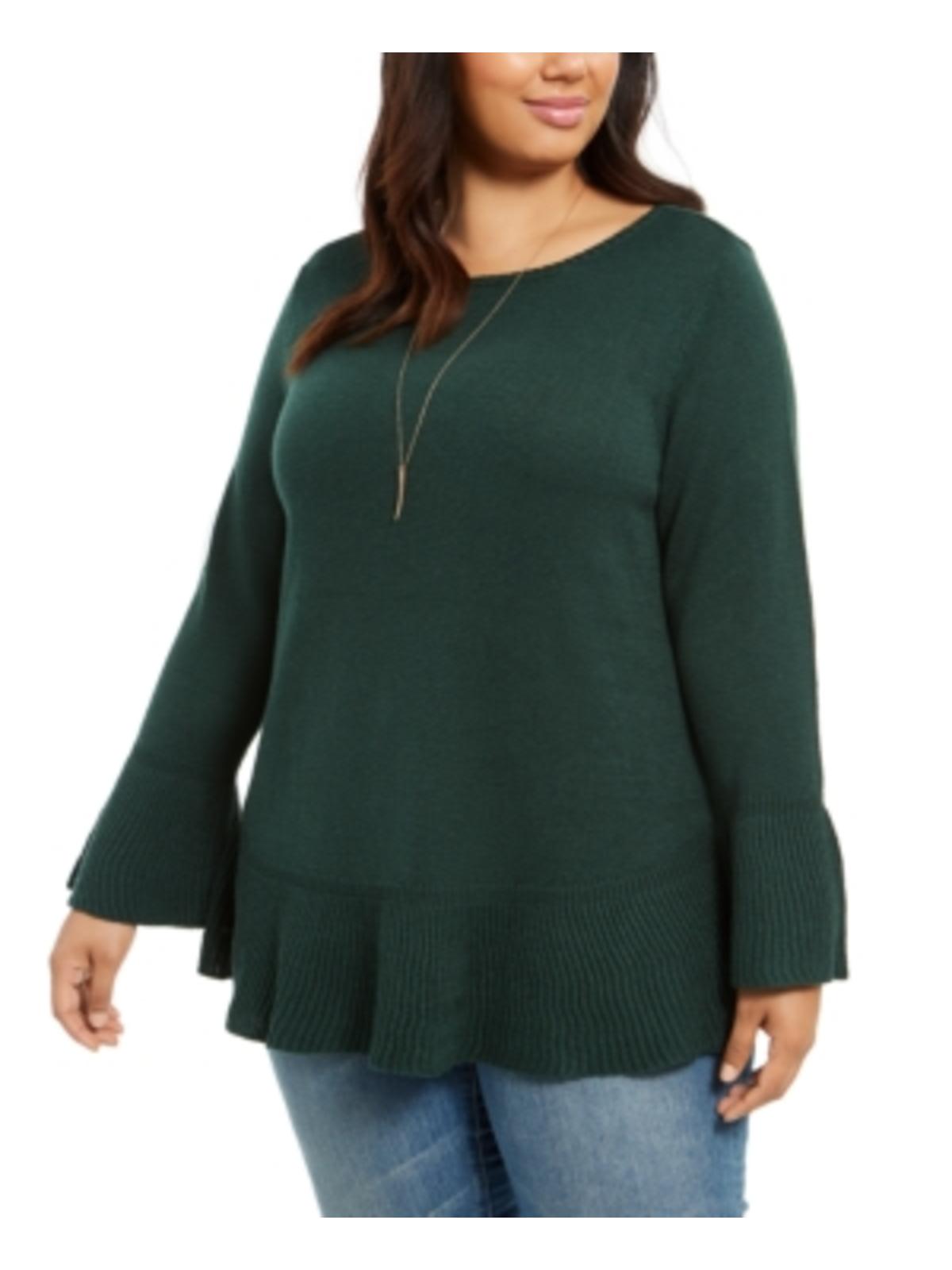 Suéter feminino plus size com babados e decote redondo, verde, tamanho 0X, da Style &amp; Co