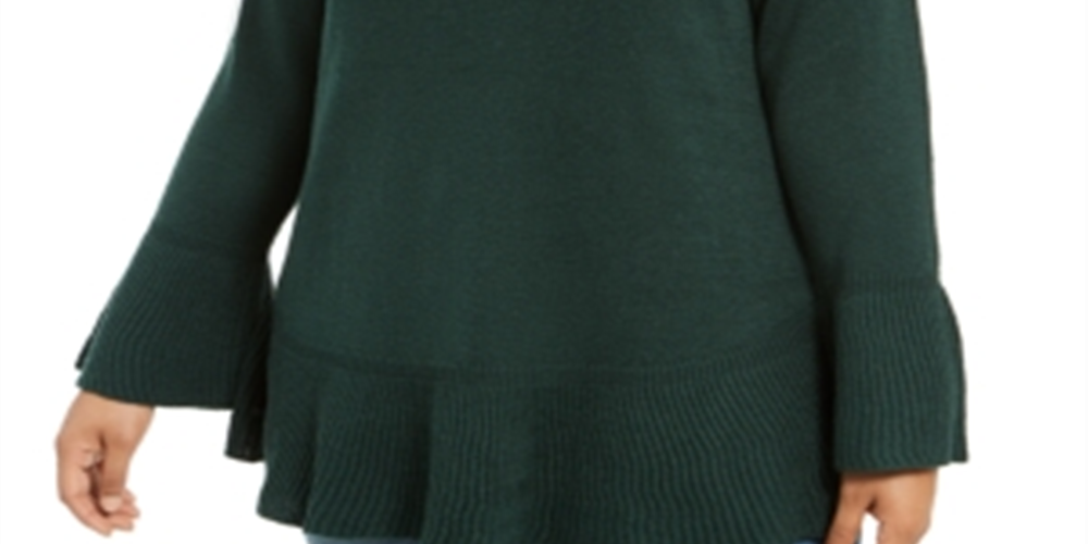 Suéter feminino plus size com babados e decote redondo, verde, tamanho 0X, da Style &amp; Co