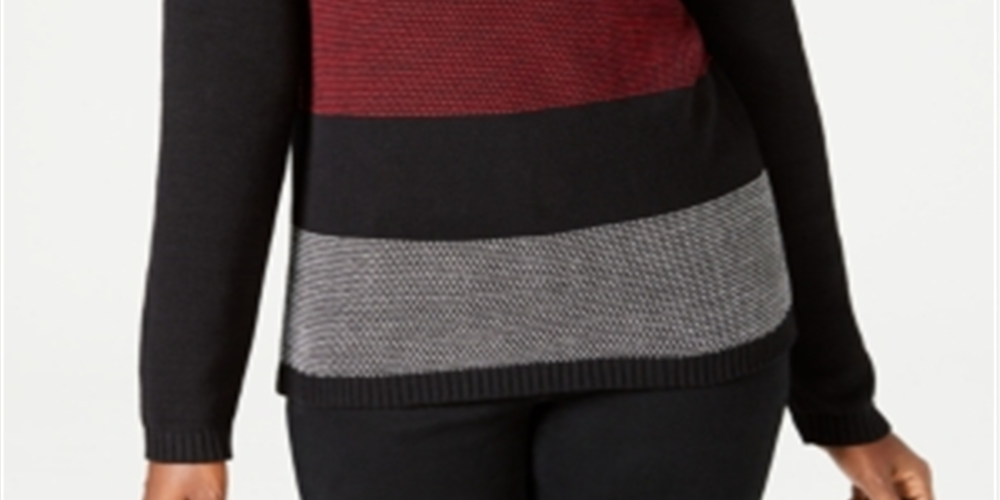 Karen Scott Suéter Feminino de Algodão com Gola Alta Colorblock Preto e Vermelho Tamanho Pequeno G