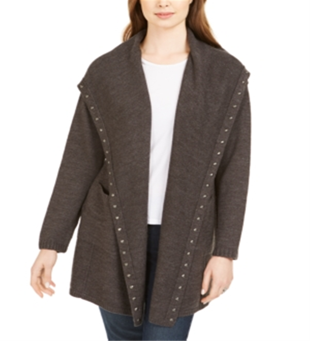Cardigan feminino com capuz e tachas Style &amp; Co, cinza, tamanho pequeno G