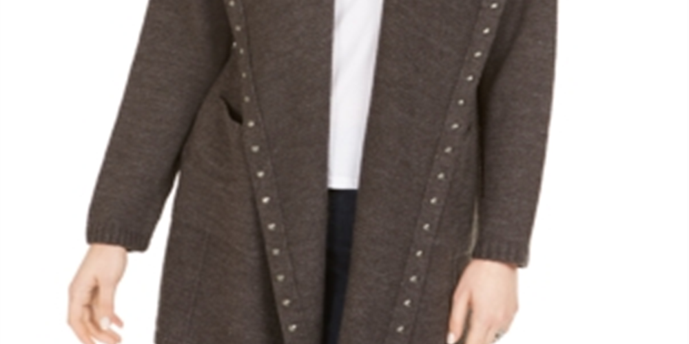 Cardigan feminino com capuz e tachas Style &amp; Co, cinza, tamanho pequeno G