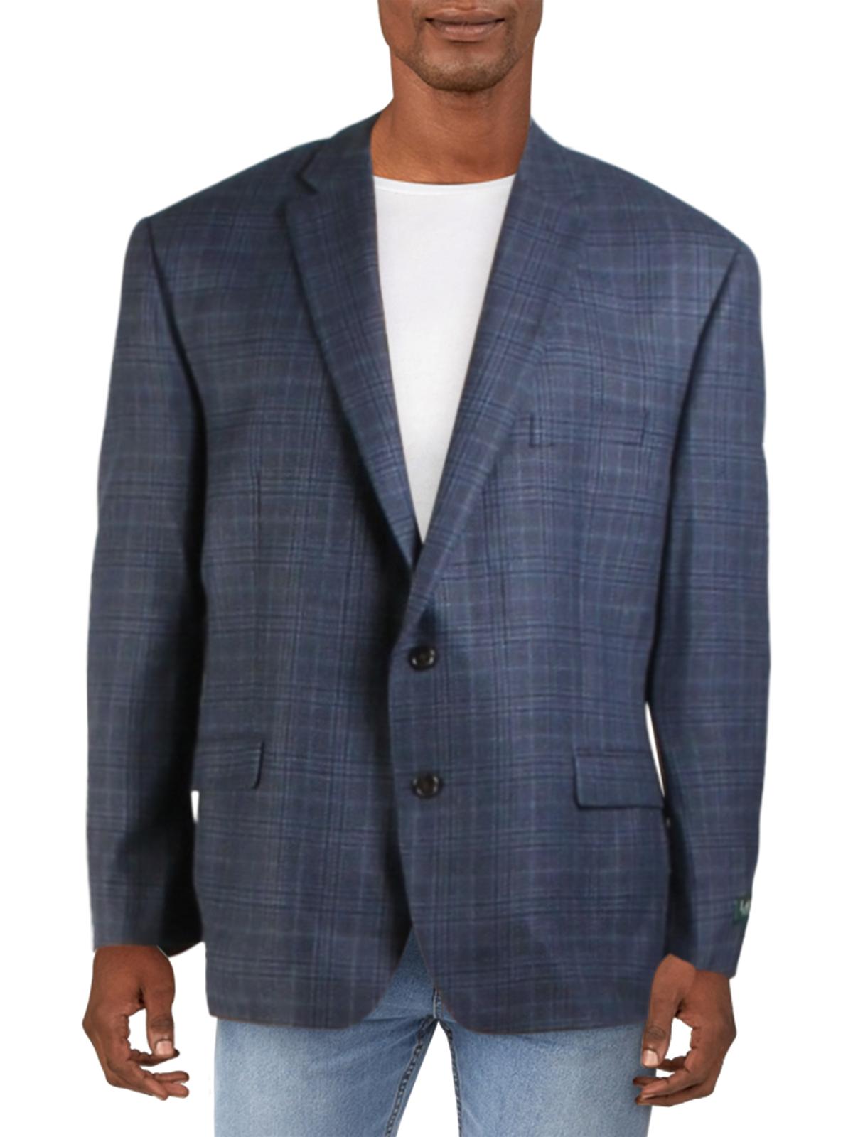 Blazer de lã estampado xadrez masculino Ralph Lauren, azul, tamanho 46