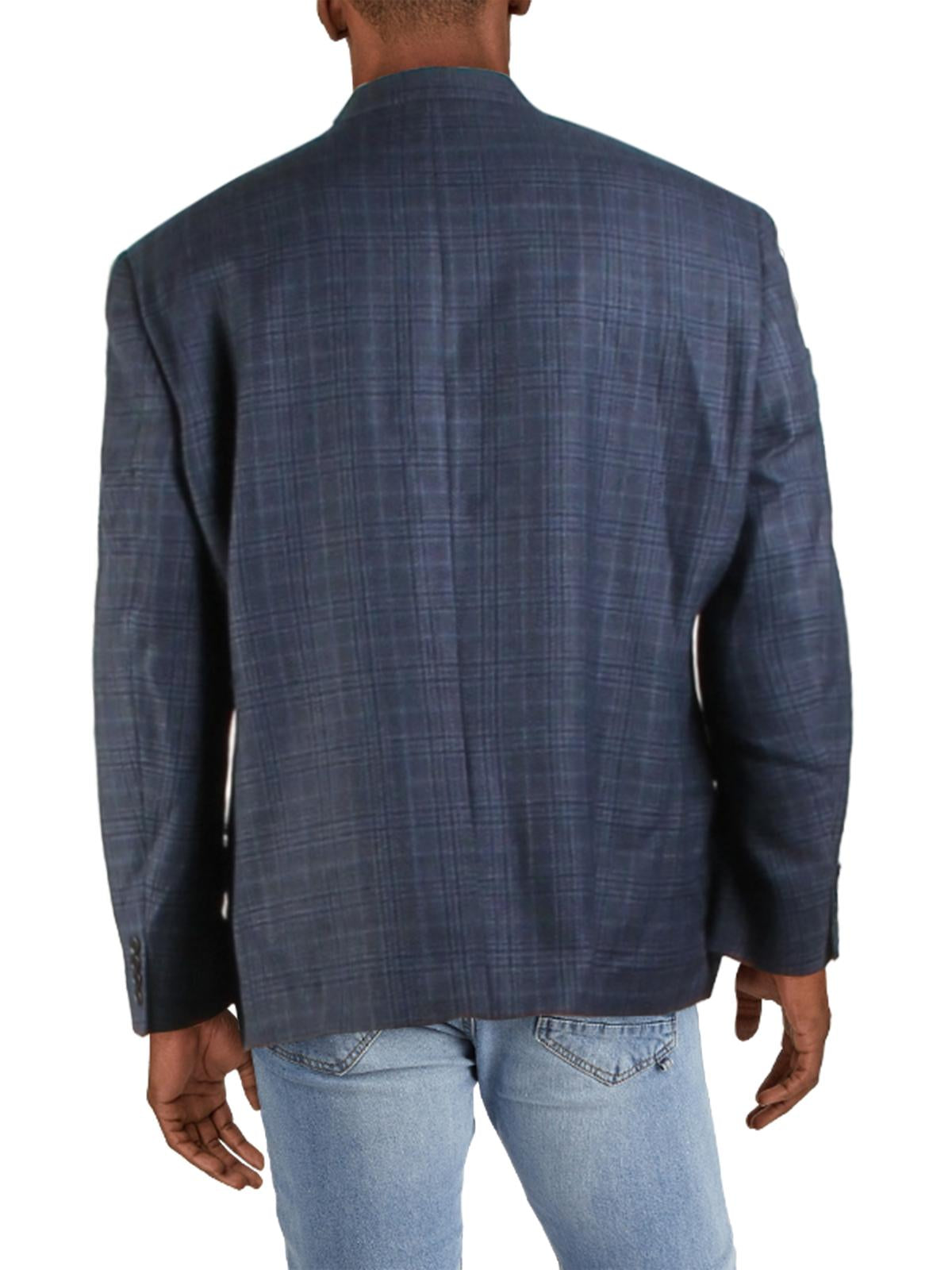 Blazer de lã estampado xadrez masculino Ralph Lauren, azul, tamanho 46