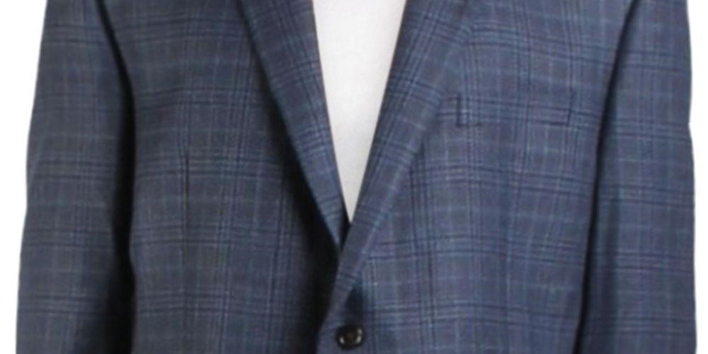 Blazer de lã estampado xadrez masculino Ralph Lauren, azul, tamanho 46