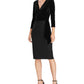 Vestido de festa midi com decote em V e manga 3/4 de veludo Ralph Lauren feminino, preto, tamanho 12
