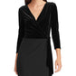 Vestido de festa midi com decote em V e manga 3/4 de veludo Ralph Lauren feminino, preto, tamanho 12