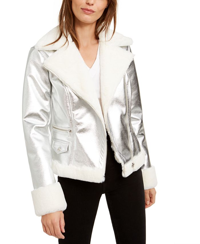 Jaqueta de motocicleta feminina Bar III com acabamento em pele sintética, cinza, tamanho pequeno