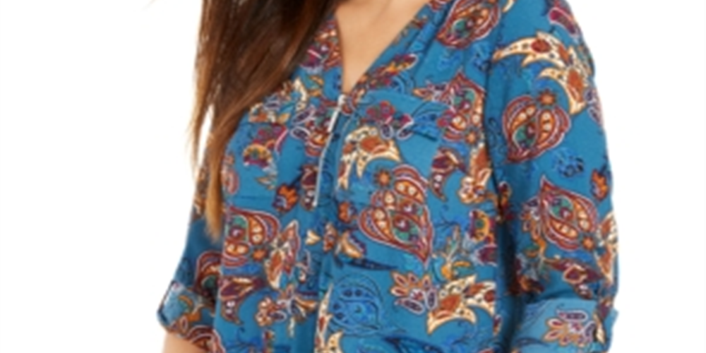 Blusa Paisley Feminina NY Collection Azul Tamanho Pequeno X-Grande