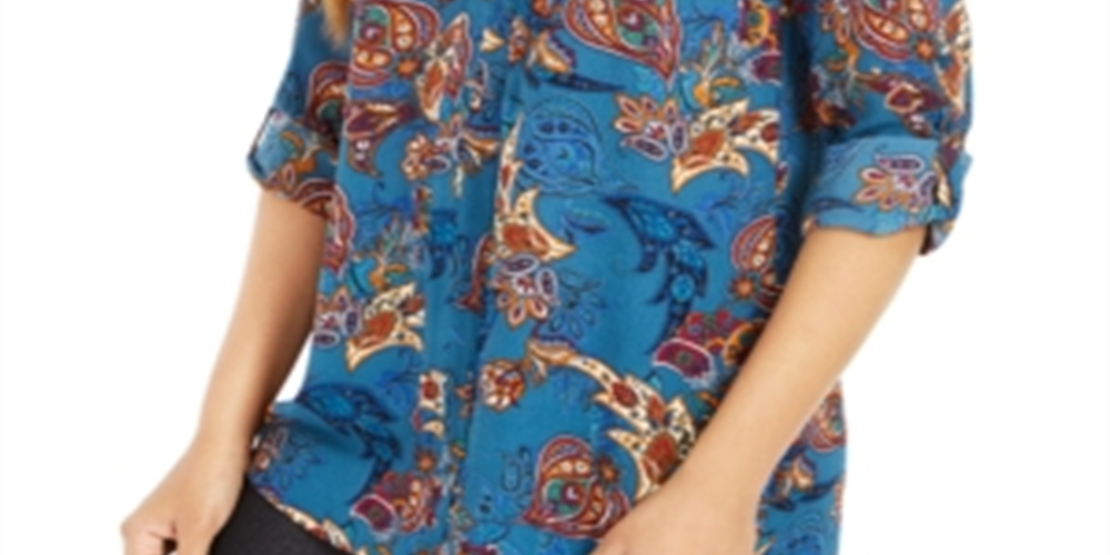 Blusa Paisley Feminina NY Collection Azul Tamanho Pequeno X-Grande