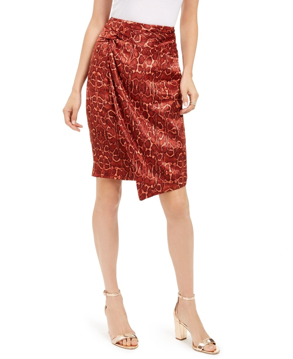 INC International Concepts Saia feminina drapeada com estampa animal laranja tamanho 4