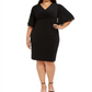 Vestido tubinho plus size feminino Connected, mangas curtas, preto, tamanho 14W