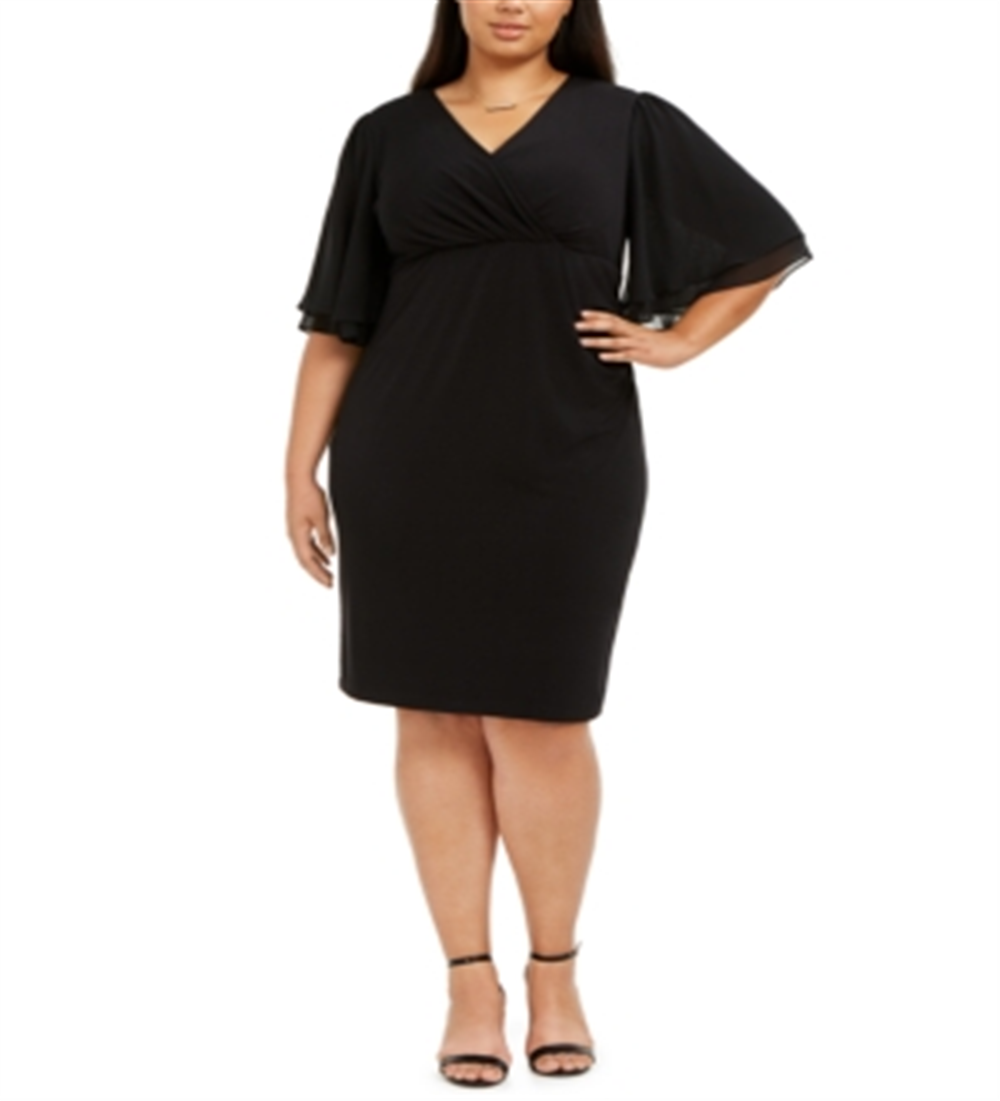 Vestido tubinho plus size feminino Connected, mangas curtas, preto, tamanho 14W