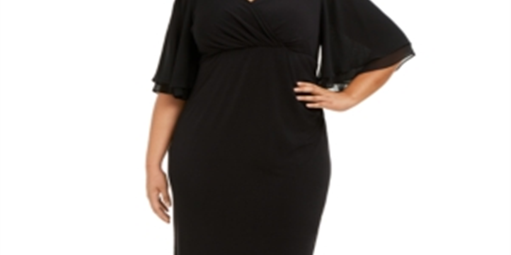 Vestido tubinho plus size feminino Connected, mangas curtas, preto, tamanho 14W