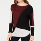 Suéter feminino colorblock INC International Concepts, tamanho vinho, pequeno e grande