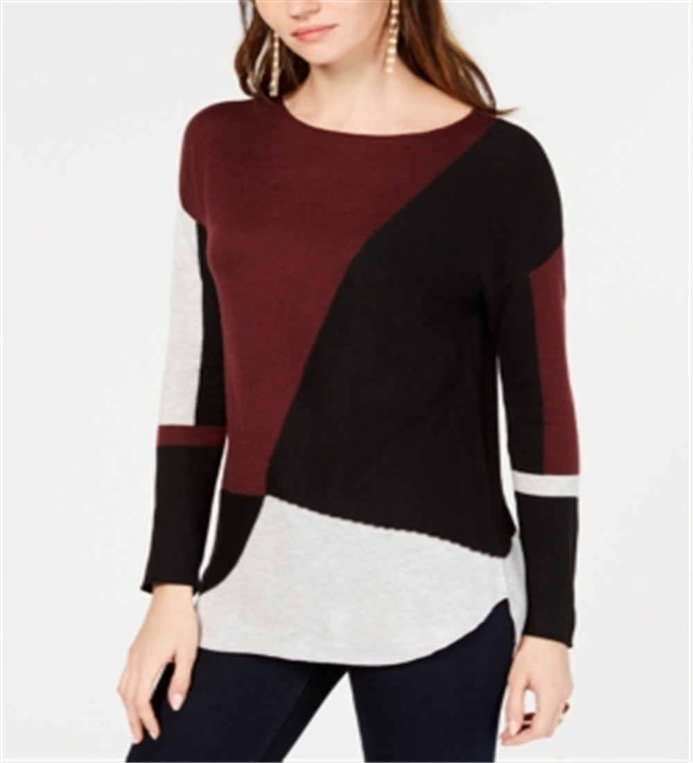 Suéter feminino colorblock INC International Concepts, tamanho vinho, pequeno e grande
