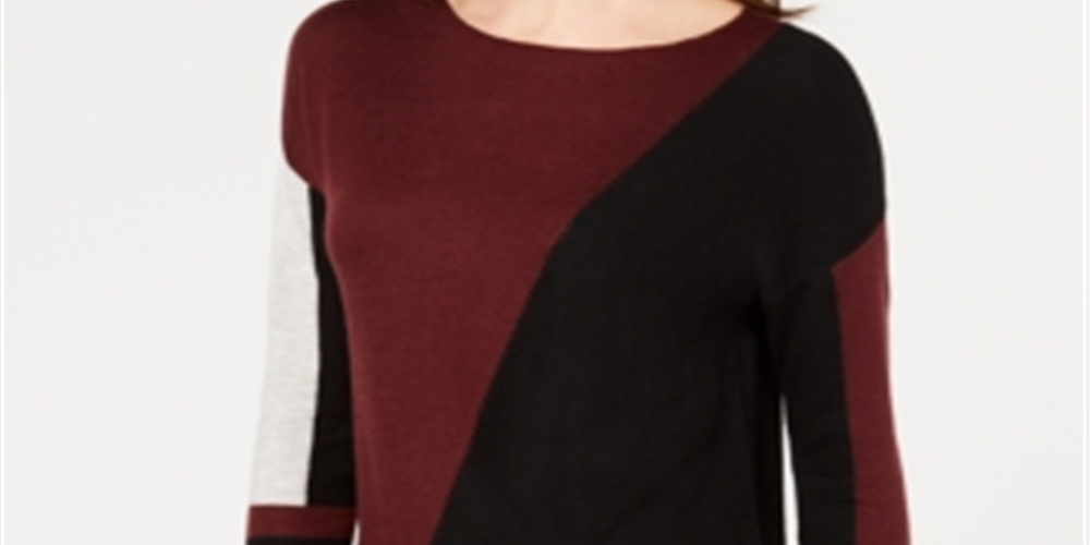 Suéter feminino colorblock INC International Concepts, tamanho vinho, pequeno e grande