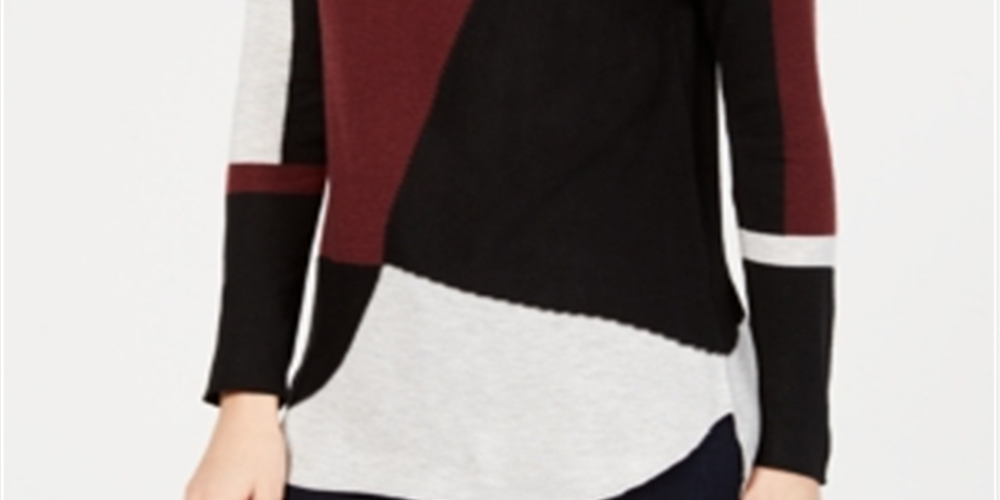 Suéter feminino colorblock INC International Concepts, tamanho vinho, pequeno e grande