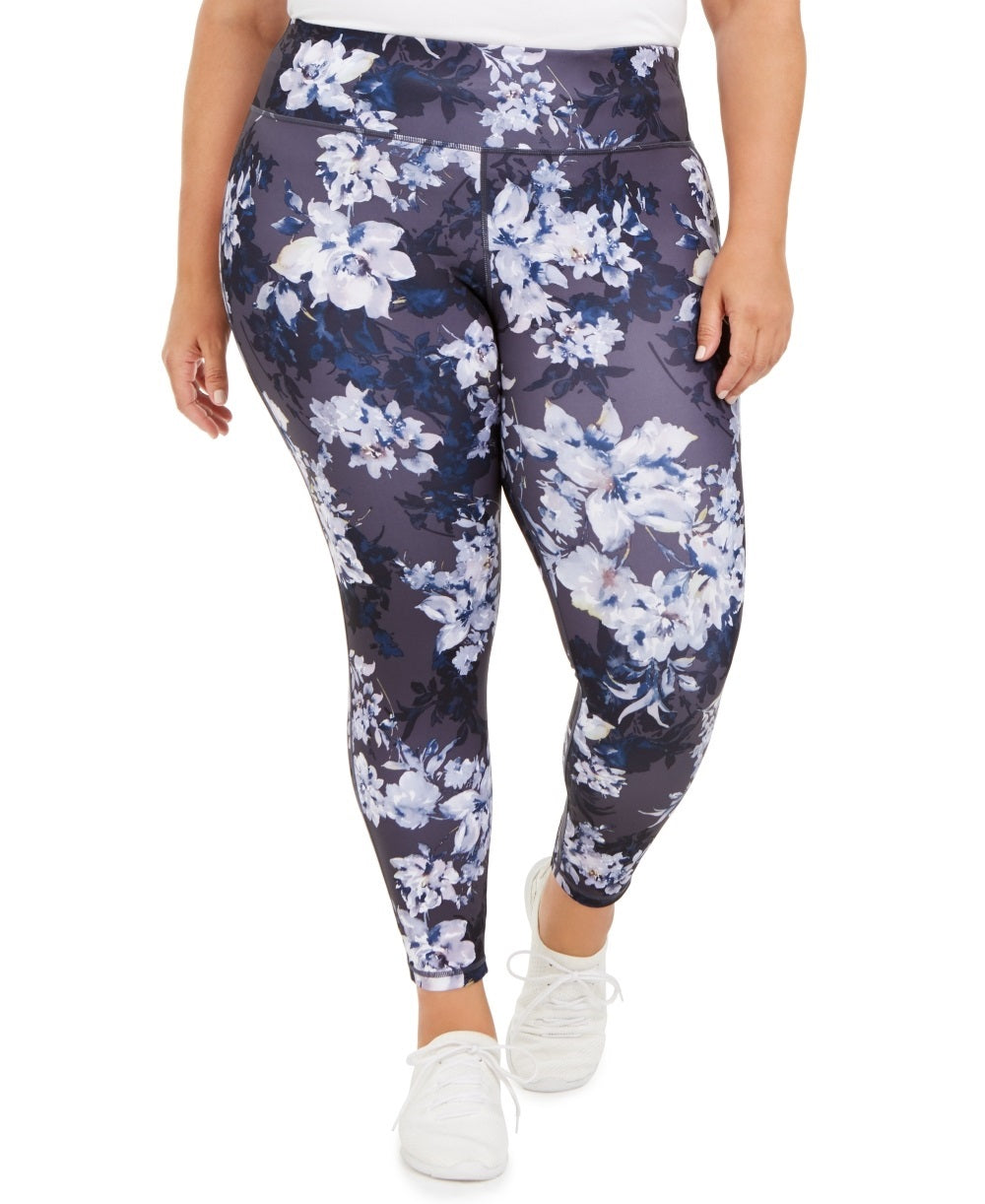 Leggings femininas estampadas botânicas Ideology Plus, azul, tamanho 2X