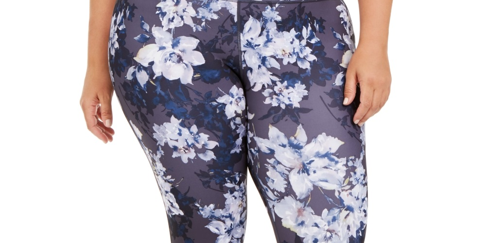 Leggings femininas estampadas botânicas Ideology Plus, azul, tamanho 2X