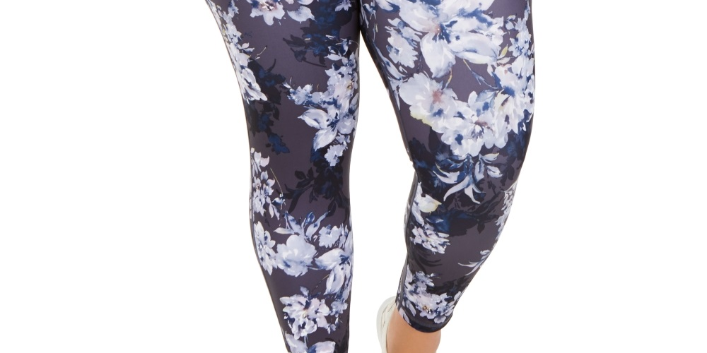 Leggings femininas estampadas botânicas Ideology Plus, azul, tamanho 2X