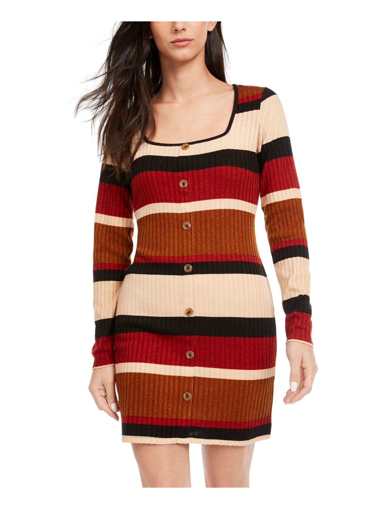 Vestido suéter listrado de malha canelada Ultra Flirt Junior's, bege, tamanho XX-S