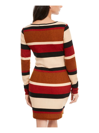 Vestido suéter listrado de malha canelada Ultra Flirt Junior's, bege, tamanho XX-S