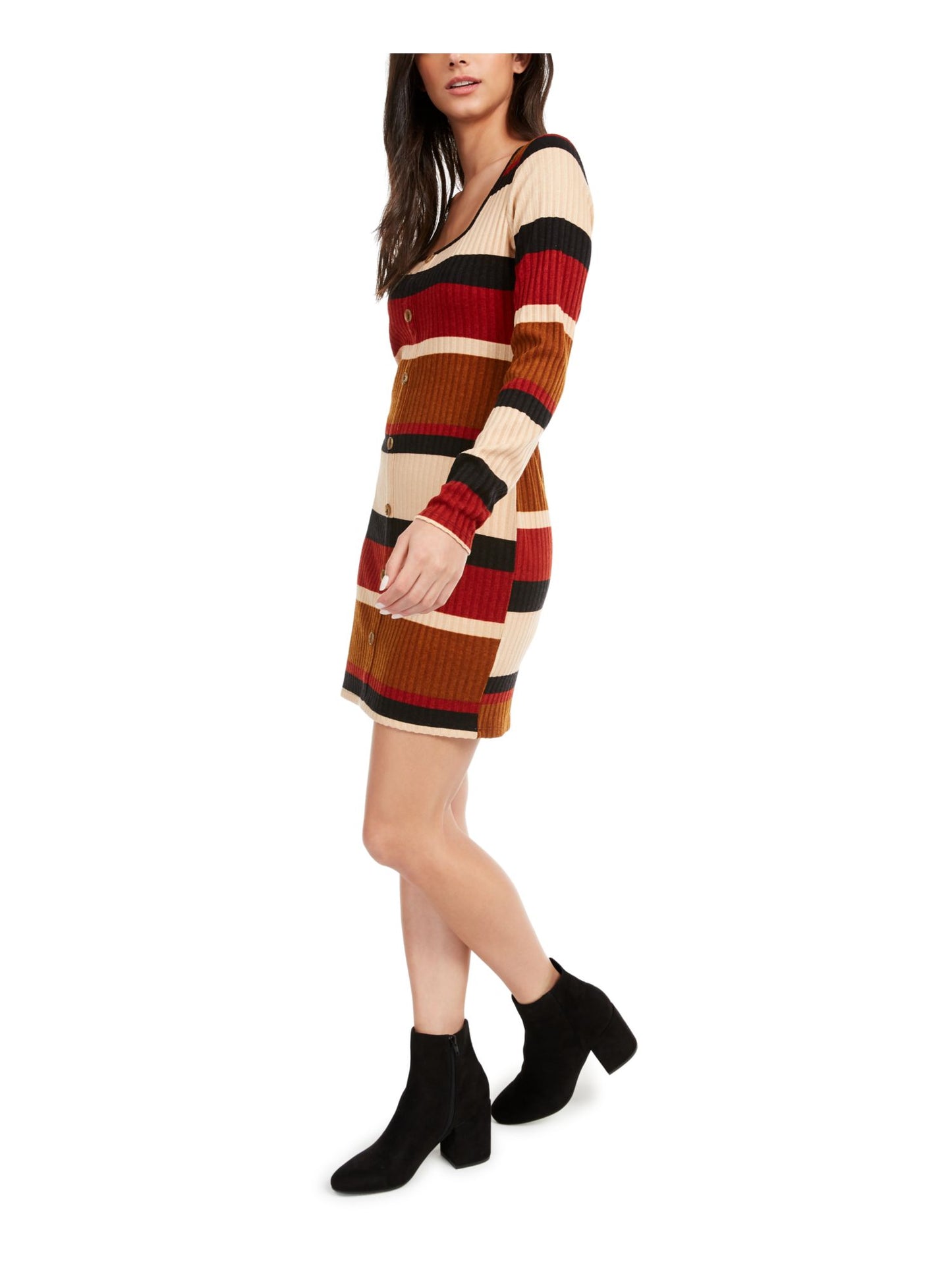 Vestido suéter listrado de malha canelada Ultra Flirt Junior's, bege, tamanho XX-S