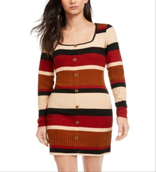 Vestido suéter listrado de malha canelada Ultra Flirt Junior's, bege, tamanho XX-S