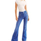 Calça jeans flare feminina com zíper e bolsos Free People, azul, tamanho 29