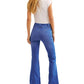 Calça jeans flare feminina com zíper e bolsos Free People, azul, tamanho 29