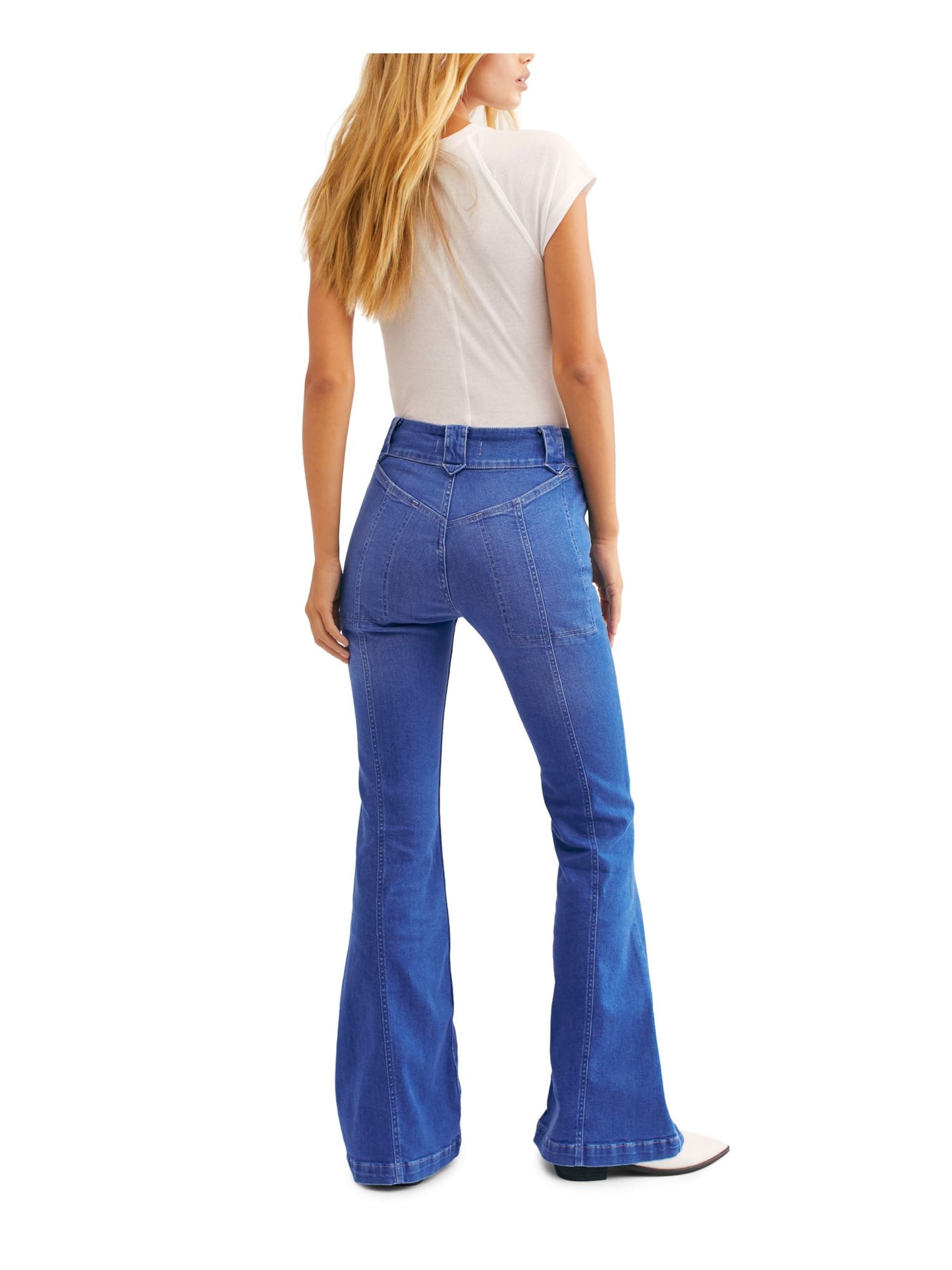 Calça jeans flare feminina com zíper e bolsos Free People, azul, tamanho 29