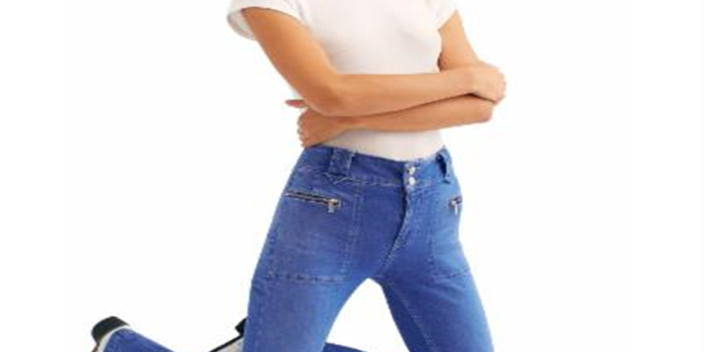 Calça jeans flare feminina com zíper e bolsos Free People, azul, tamanho 29