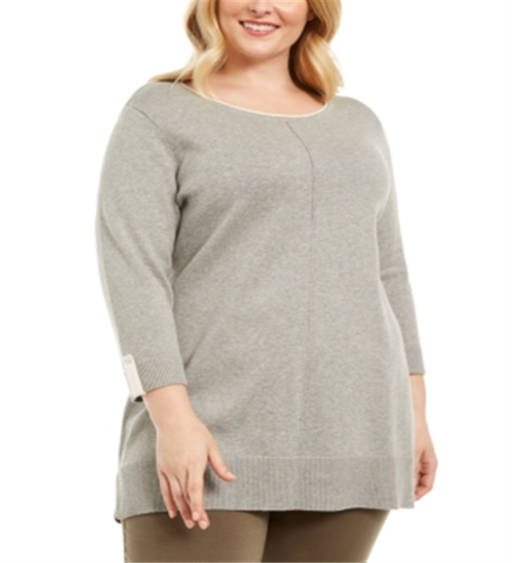 Karen Scott Suéter Feminino Plus Cotton Gola Rolê Cinza Tamanho 0X