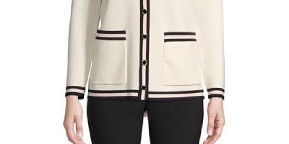 Suéter feminino Anne Klein de manga comprida, cor marfim, branco, tamanho médio