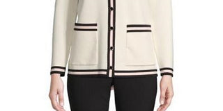 Suéter feminino Anne Klein de manga comprida, cor marfim, branco, tamanho médio