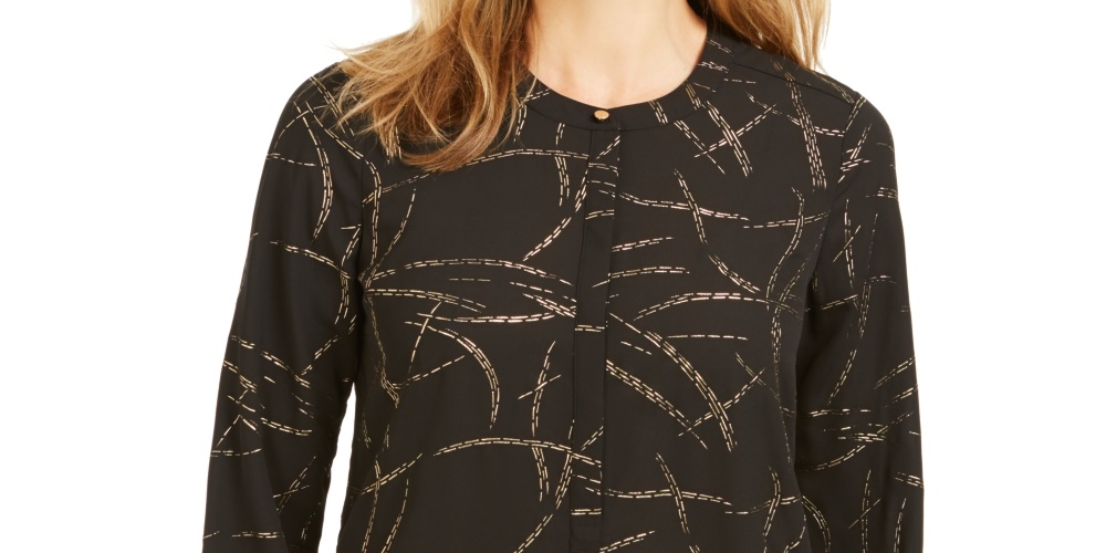 Blusa feminina estampada com pregas nas costas, tamanho grande, preta, da coleção JM