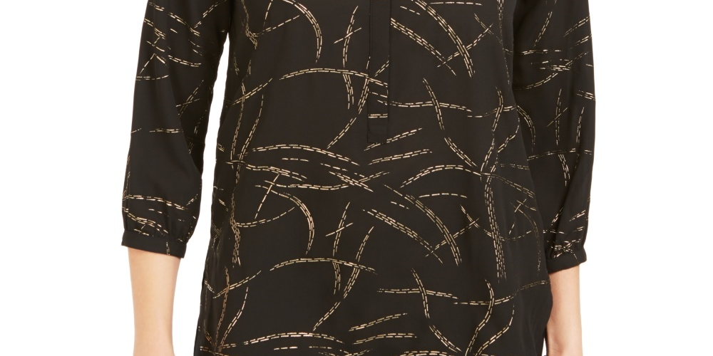 Blusa feminina estampada com pregas nas costas, tamanho grande, preta, da coleção JM