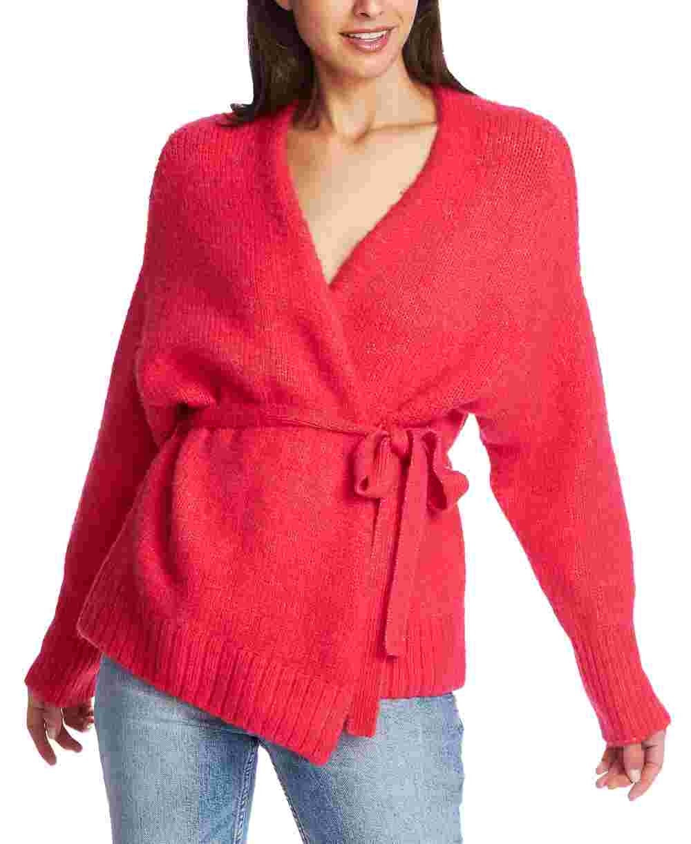 1.STATE Cardigan feminino de manga comprida com cinto, rosa, tamanho extragrande