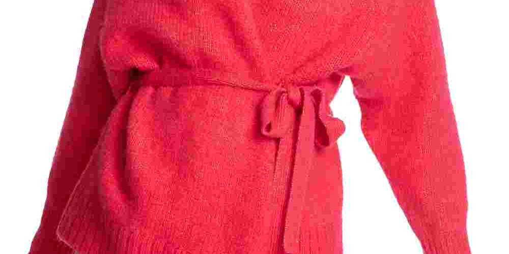 1.STATE Cardigan feminino de manga comprida com cinto, rosa, tamanho extragrande