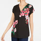 Blusa feminina pequena com estampa floral e decote em V, preta, tamanho P, da INC International Concepts