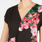 Blusa feminina pequena com estampa floral e decote em V, preta, tamanho P, da INC International Concepts