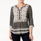 Blusa estampada estilo camponesa feminina Style &amp; Co, preta, creme, tamanho pequeno M