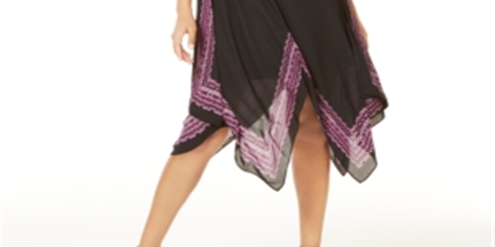 Vestido feminino estampado com bainha de lenço da INC International Concepts, preto, tamanho pequeno e pequeno