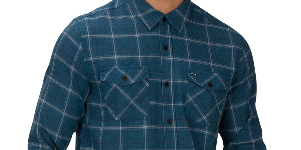 Camisa xadrez Hurley Pitfire masculina azul tamanho pequeno