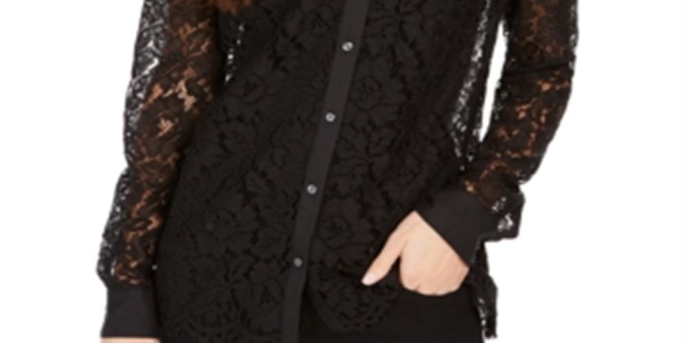 Camisa feminina de renda com botões Charter Club, preta, tamanho pequeno e pequeno