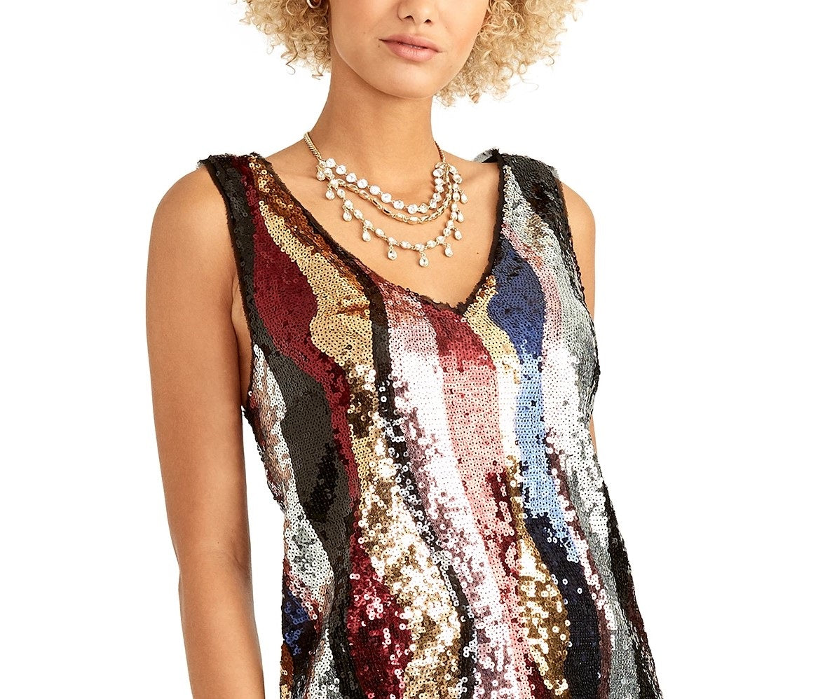 Rachel Roy Veda Top de lantejoulas feminino rosa tamanho extragrande