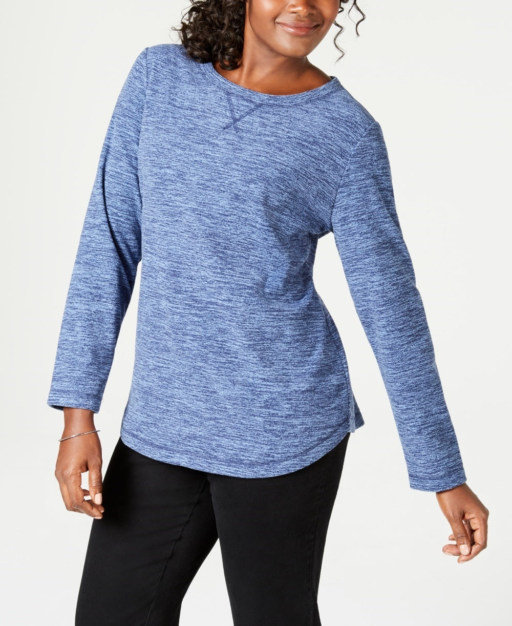 Karen Scott Sport Space-Dye Microfleece Top Feminino Azul Marinho Tamanho P