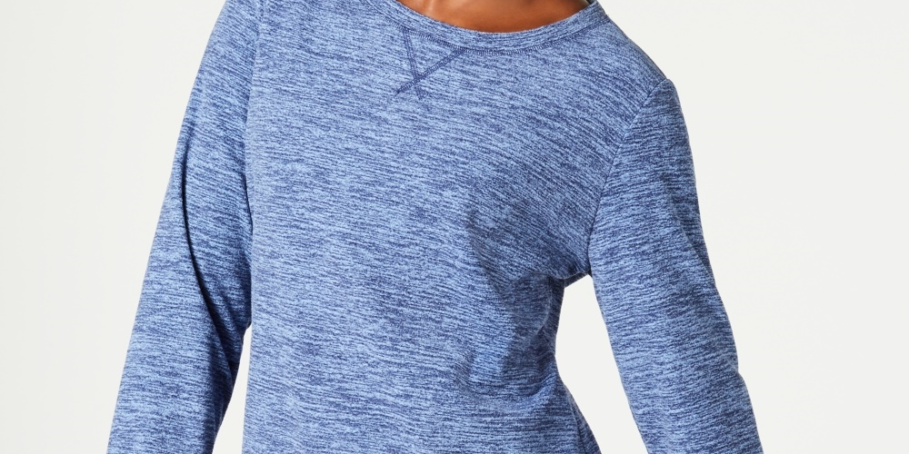 Karen Scott Sport Space-Dye Microfleece Top Feminino Azul Marinho Tamanho P