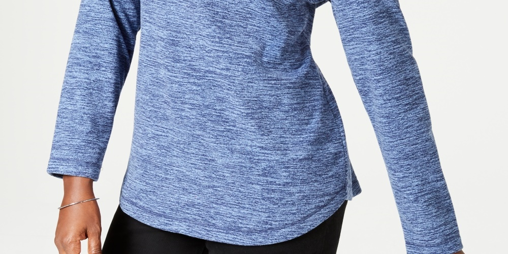 Karen Scott Sport Space-Dye Microfleece Top Feminino Azul Marinho Tamanho P